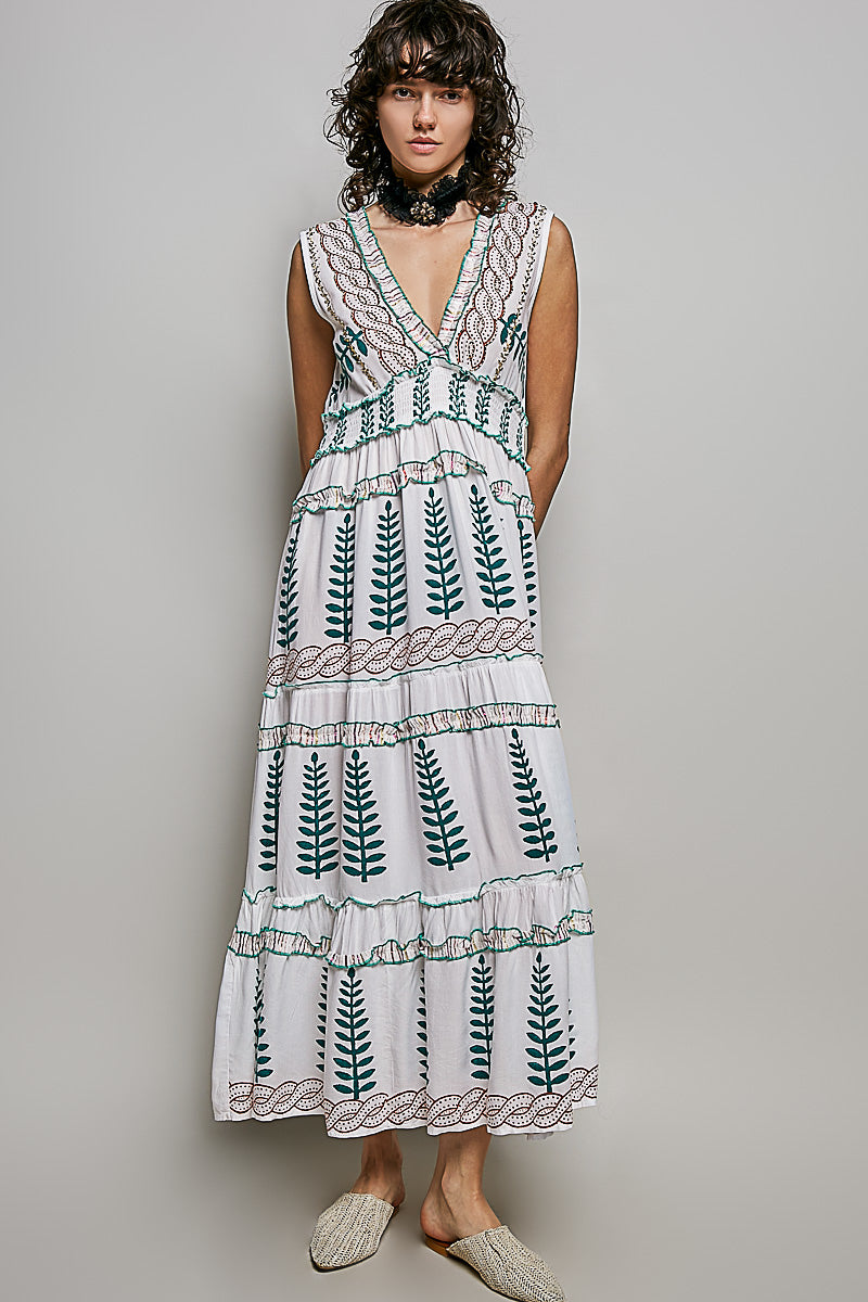 fern maxi dress POL Floral Printed Sleeveless Tiered Dress with Smocked Waistband IVORY MULTI / S