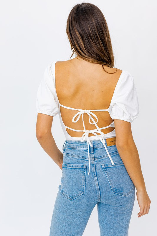 Maggie Balloon Elbow Sleeve Open Back Bodysuit