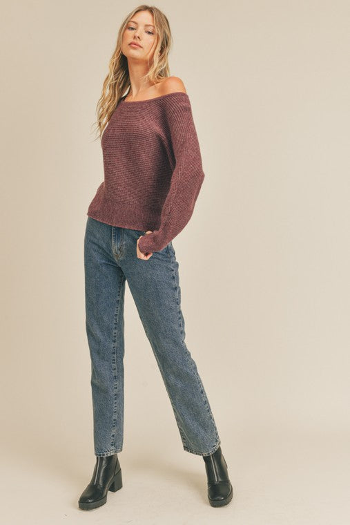 Rena Ribbed Knit Dolman Sleeve Sweater