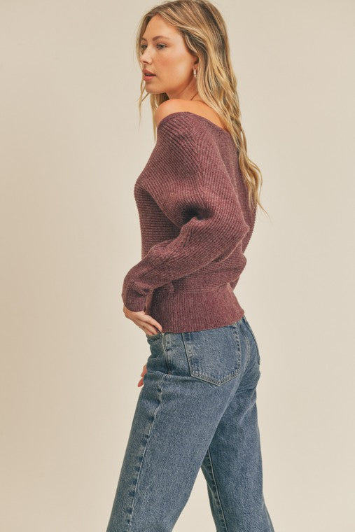 Rena Ribbed Knit Dolman Sleeve Sweater