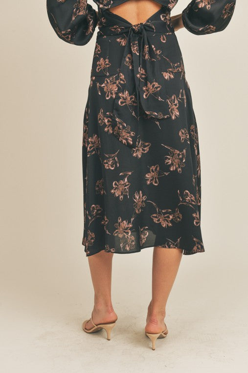 Ginny Side Slit Floral Print Skirt