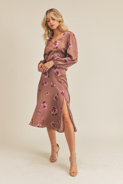 Ginny Side Slit Floral Print Skirt