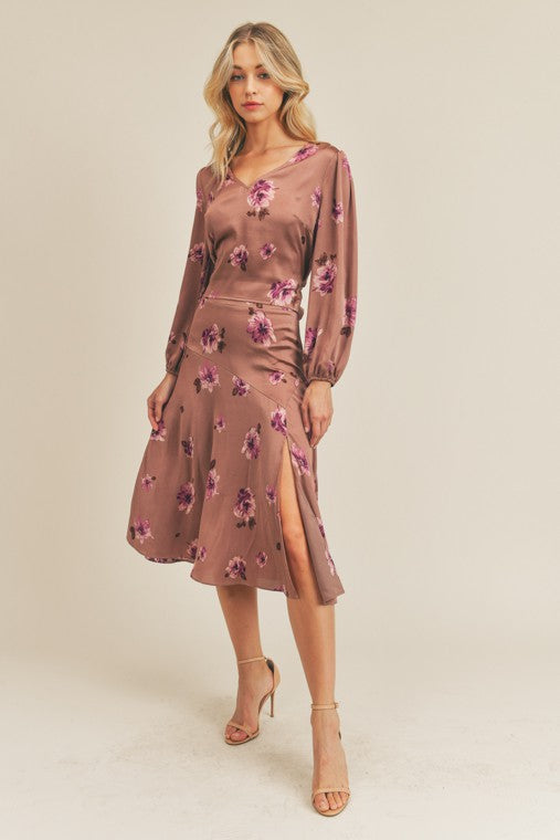 Ginny Side Slit Floral Print Skirt
