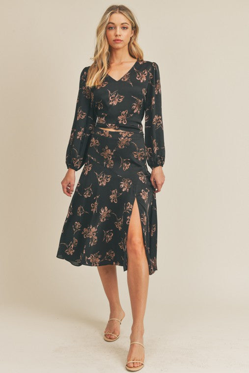 Ginny Side Slit Floral Print Skirt