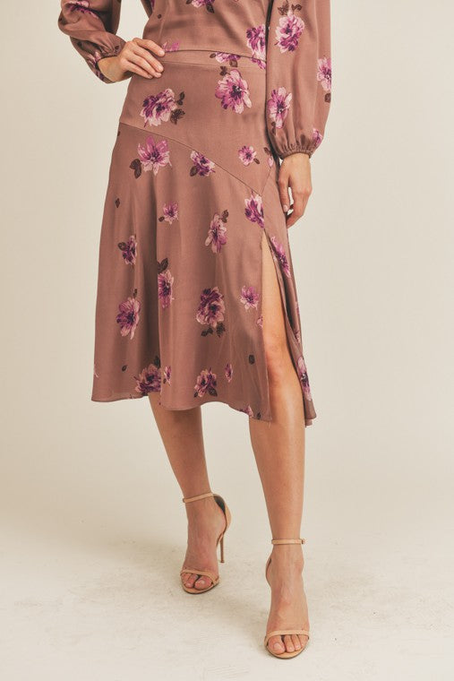 Ginny Side Slit Floral Print Skirt