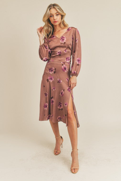 Ginny Side Slit Floral Print Skirt