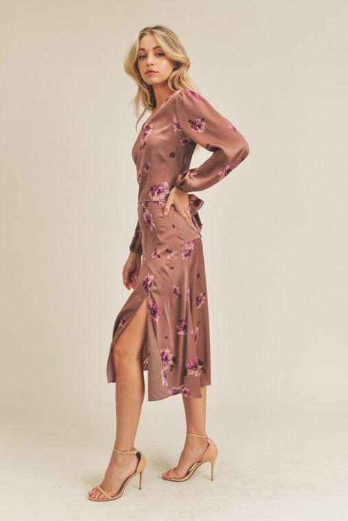 Ginny Side Slit Floral Print Skirt