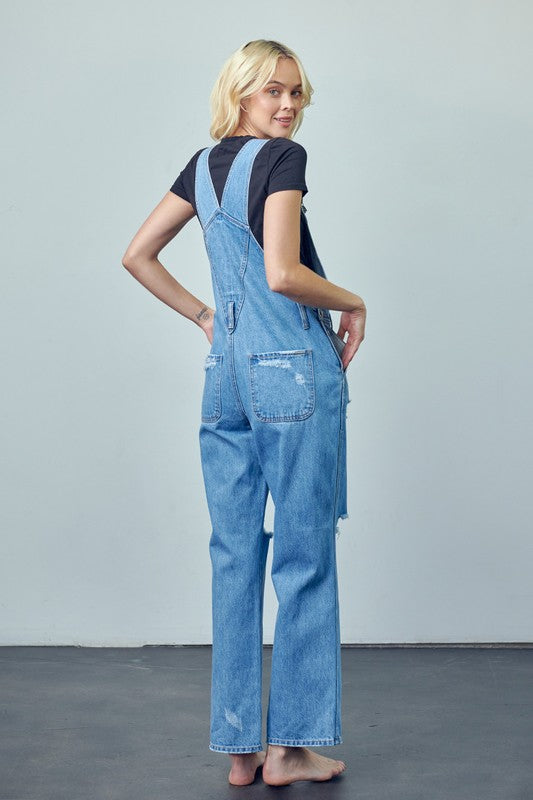 Willow Pocket Patched Ripped Denim Overalls