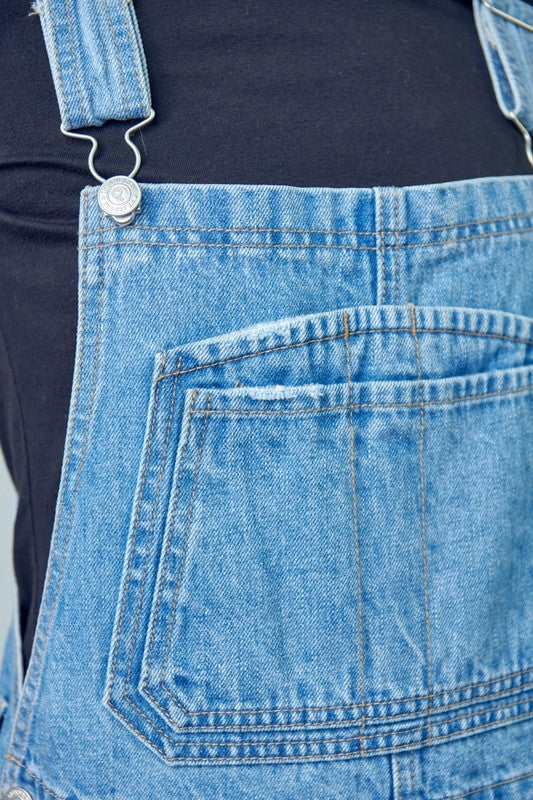 Willow Pocket Patched Ripped Denim Overalls