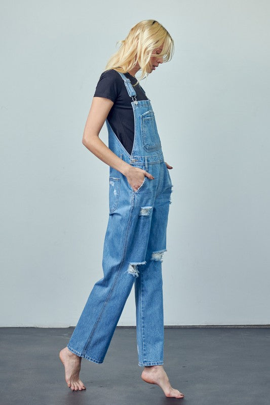 Willow Pocket Patched Ripped Denim Overalls