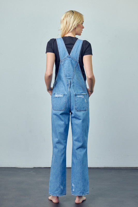 Willow Pocket Patched Ripped Denim Overalls