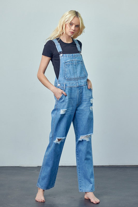 Willow Pocket Patched Ripped Denim Overalls