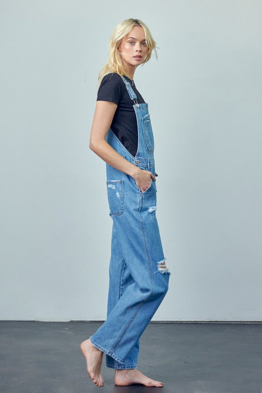 Willow Pocket Patched Ripped Denim Overalls