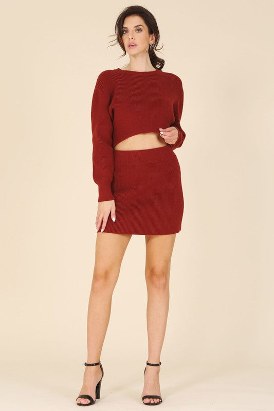 Farrah Ribbed Knit Crop Top and Skirt Set