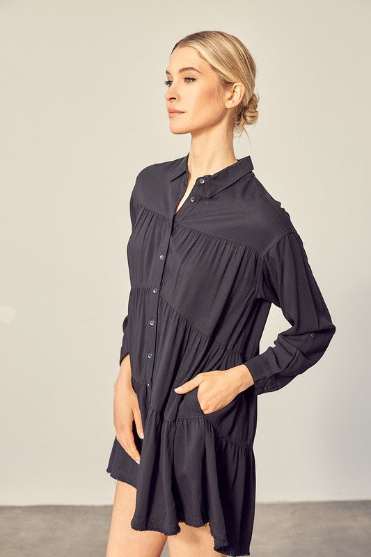 Mazie Tiered Mini Shirtdress
