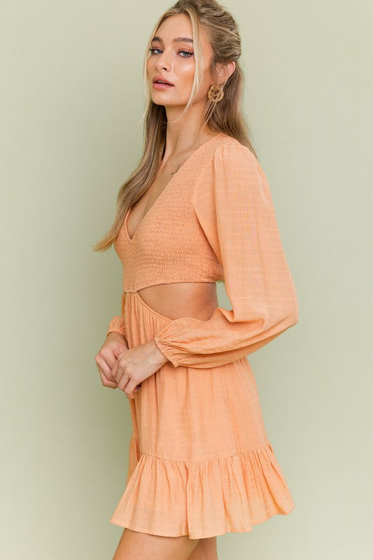 Michella V-Neck Smocking Bodice Dress