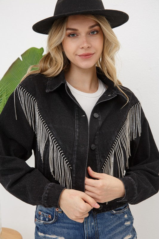 Candace Denim Chevron Fringe Jacket