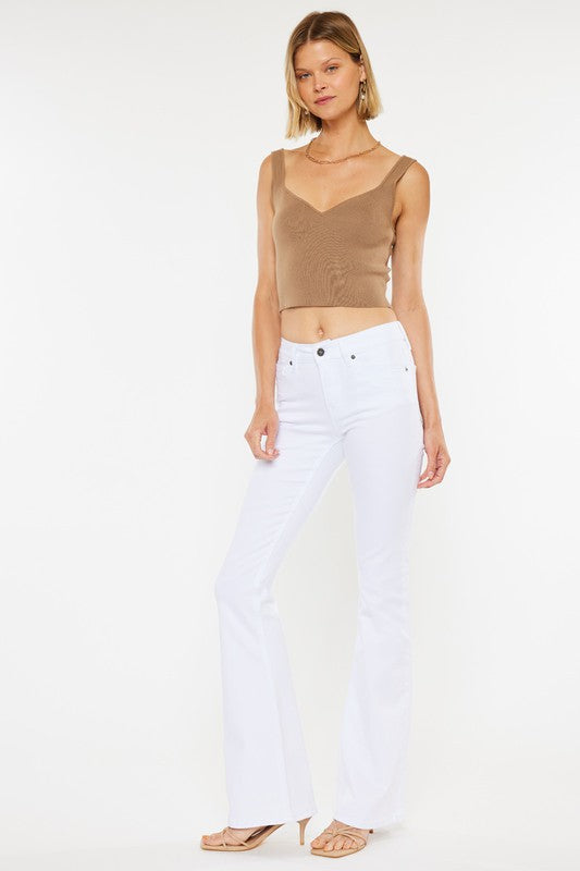 Natalie Mid Rise White Flare Jeans