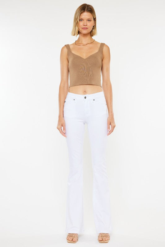 Natalie Mid Rise White Flare Jeans