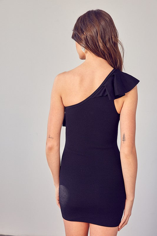 Sky One Shoulder Ruffle Dress