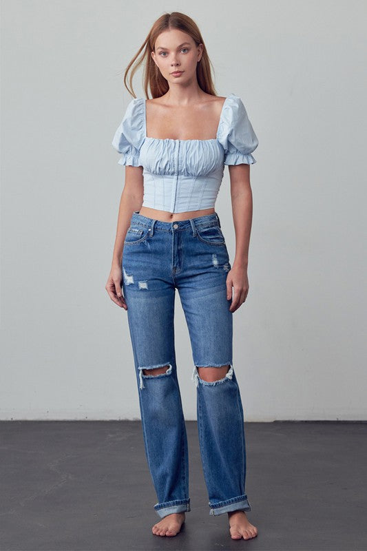 Dawn High Waist Ripped Straight Jeans