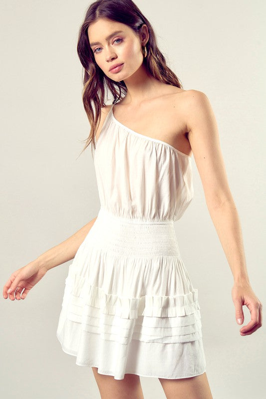 Evelyn Pleated Detail One Shoulder Cami Dress
