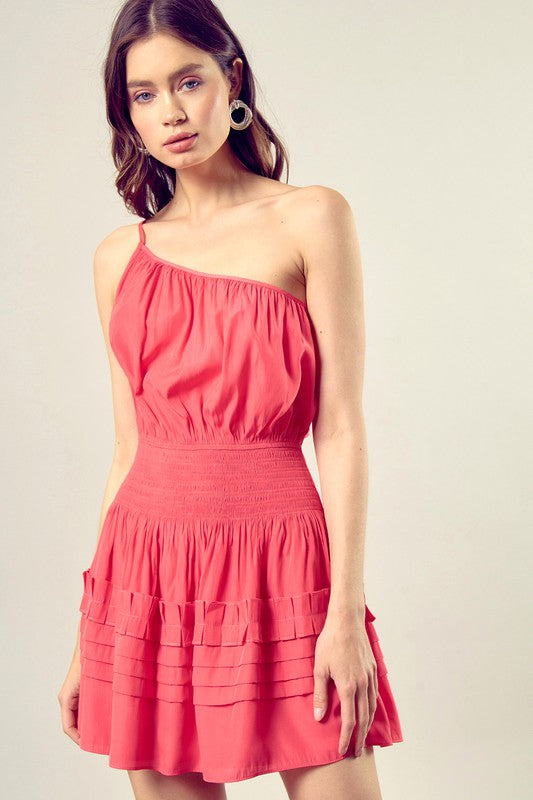 Evelyn Pleated Detail One Shoulder Cami Dress