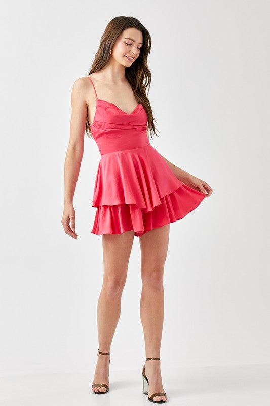 Carly Cowl Neck Flare Tiered Cami Romper