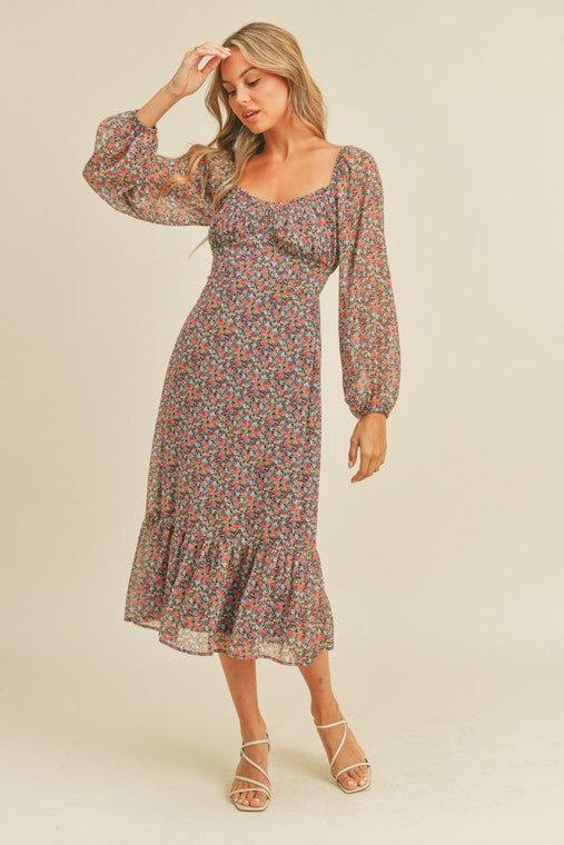 Cassady Floral Print Midi Dress