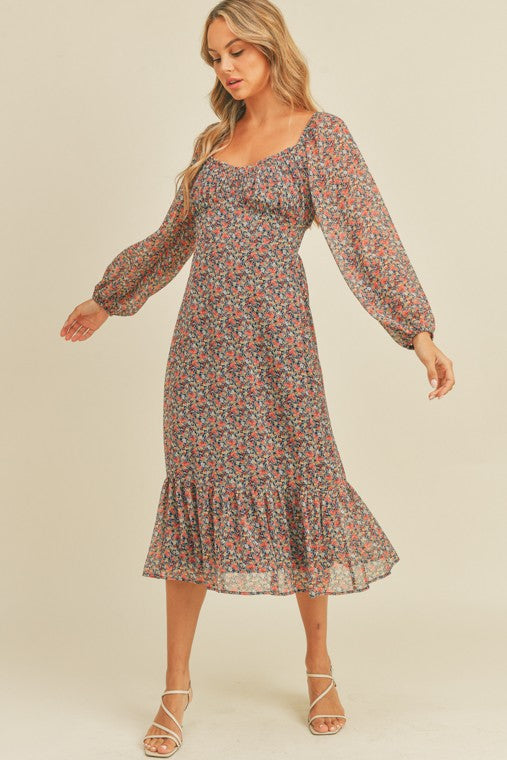 Cassady Floral Print Midi Dress
