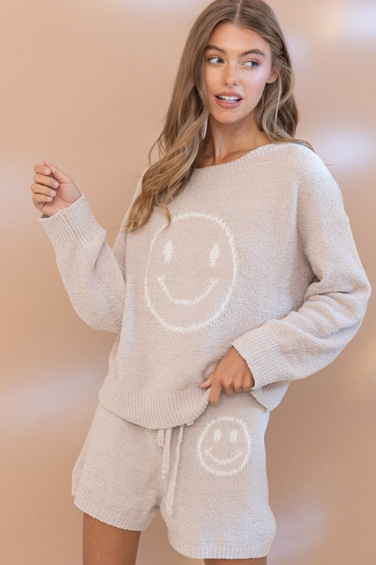 Smiley Face Cozy Soft Top with Shorts Set