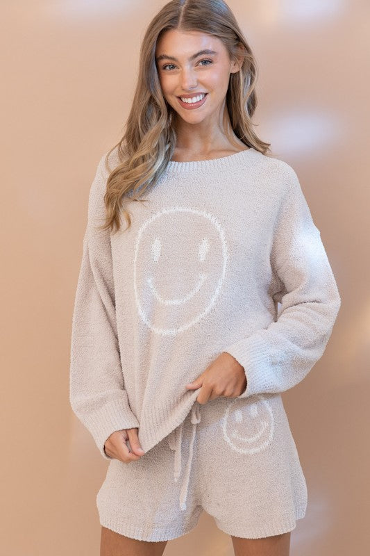 Smiley Face Cozy Soft Top with Shorts Set