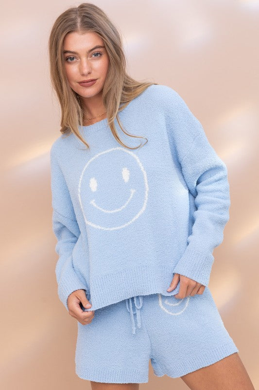 Smiley Face Cozy Soft Top with Shorts Set