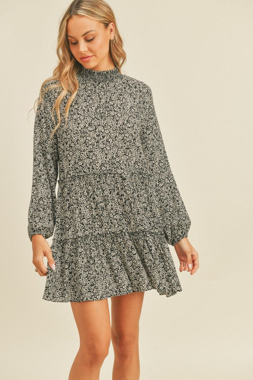 Mara Mock Neck Tiered Dress