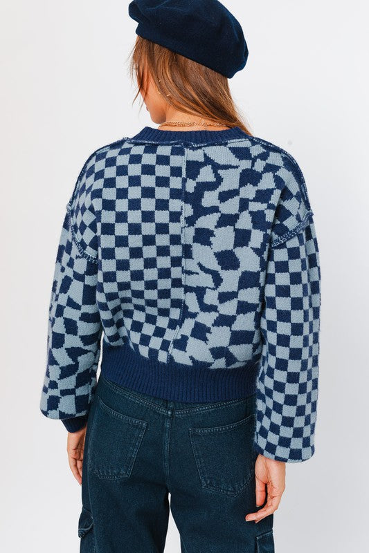 Leslie Long Sleeve Checkerboard Sweater