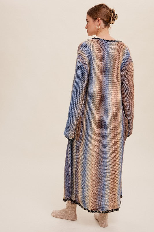 Selena Multi Color Long Knit Open Cardigan