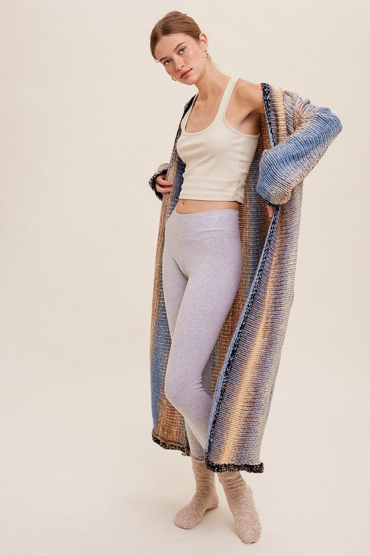 Selena Multi Color Long Knit Open Cardigan
