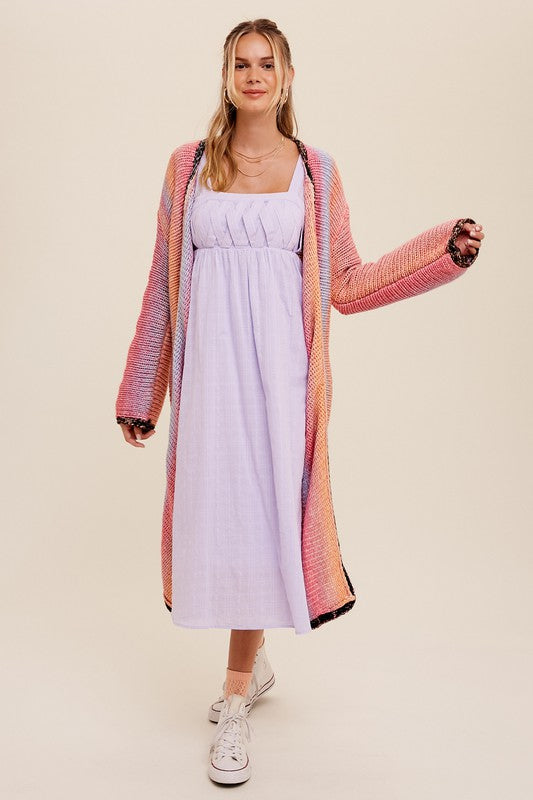 Selena Multi Color Long Knit Open Cardigan