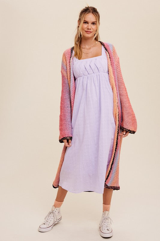 Selena Multi Color Long Knit Open Cardigan