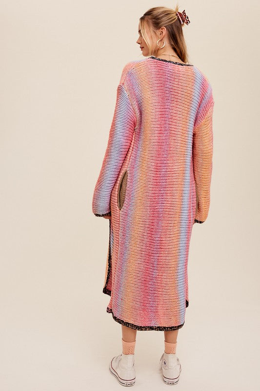 Selena Multi Color Long Knit Open Cardigan