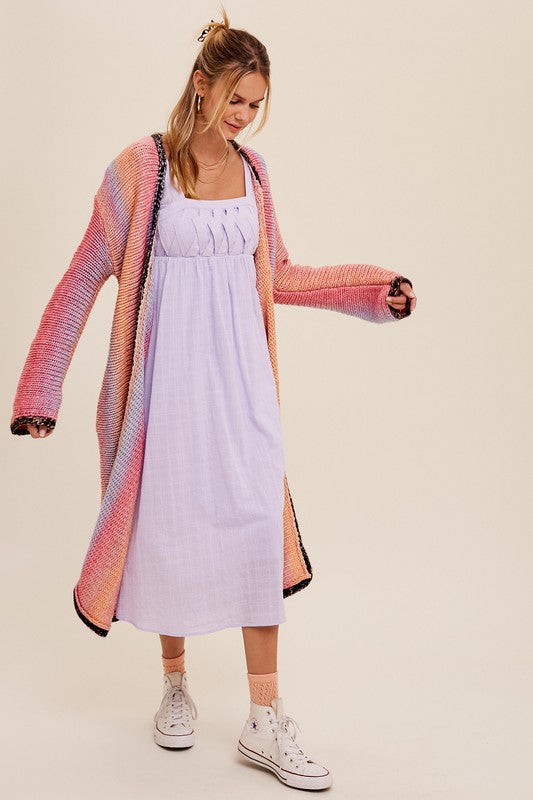 Selena Multi Color Long Knit Open Cardigan