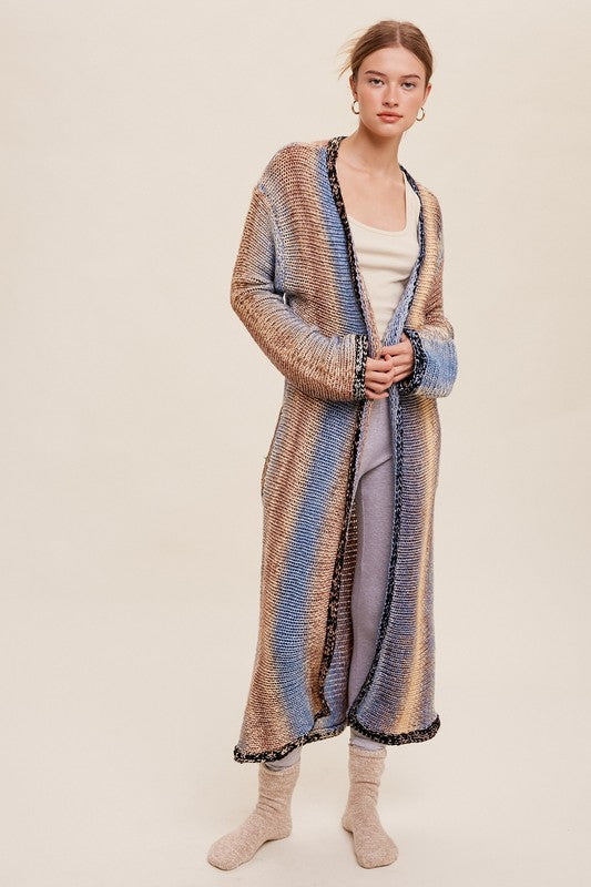 Selena Multi Color Long Knit Open Cardigan