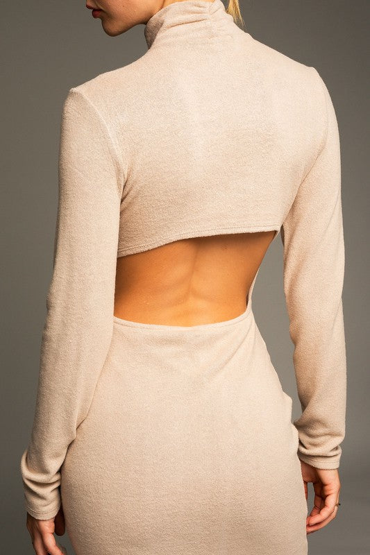 Paris Long Sleeve Mock Neck Midi Dress