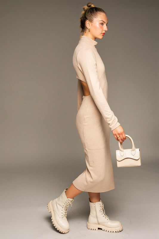 Paris Long Sleeve Mock Neck Midi Dress