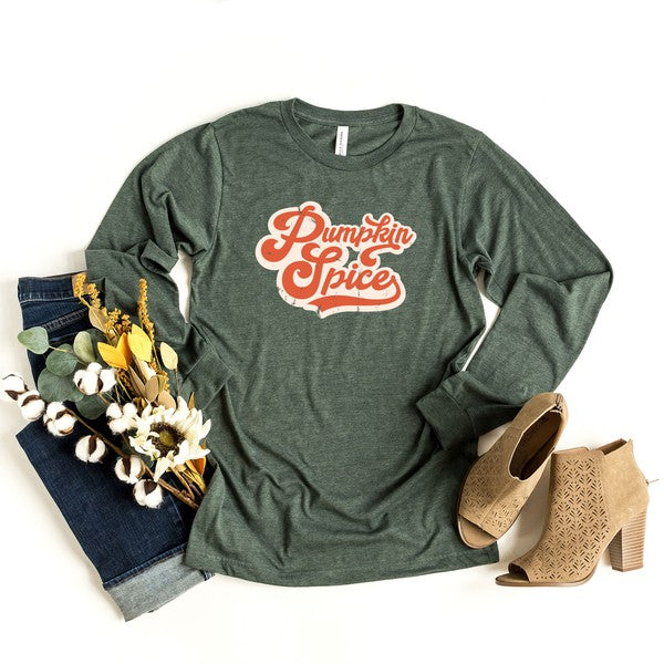 Retro Pumpkin Spice Words Long Sleeve Tee