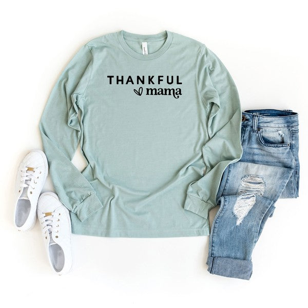 Thankful Mama Bold Heart Long Sleeve Graphic Tee