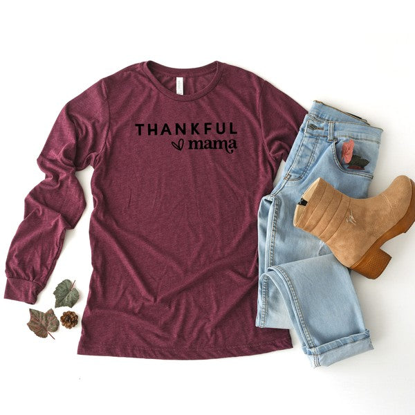 Thankful Mama Bold Heart Long Sleeve Graphic Tee