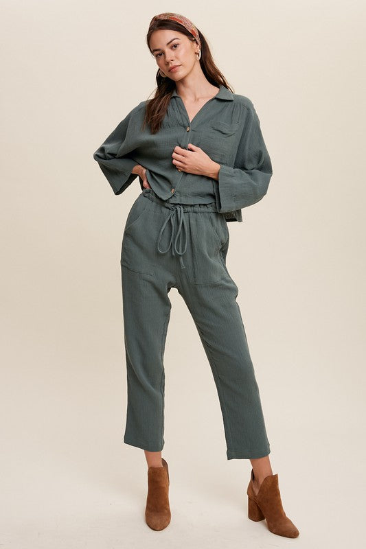 Jerri Long Sleeve Button Down and Long Pants Sets