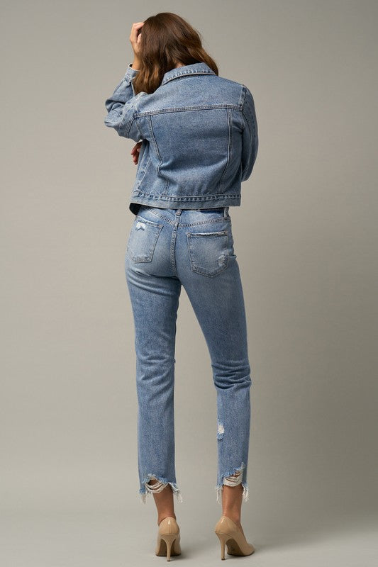 Delilah High Waist Distressed Fray Straight Jeans