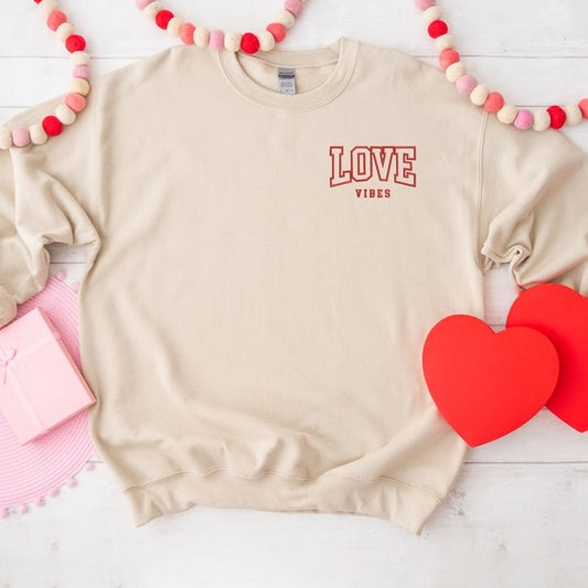 Embroidered Varsity Love Vibes Graphic Sweatshirt